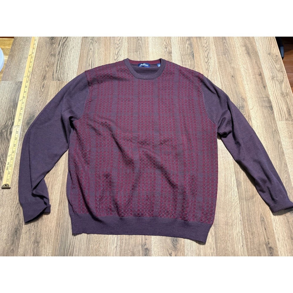 Jack Nicklaus Sweater Mens Size Large Purple Merino Wool Crewneck Striped Knit